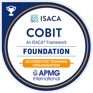 COBIT certification badge from ISACA, featuring the ISACA logo and the text 'COBIT® An ISACA® Framework FOUNDATION.'