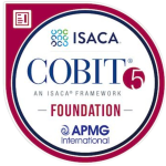 COBIT 5 Foundation certification badge from ISACA, featuring the ISACA logo and the text 'COBIT® 5 An ISACA® Framework FOUNDATION.'