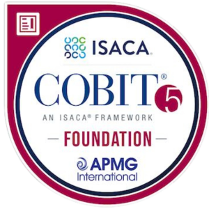 COBIT 5 Foundation certification badge from ISACA, featuring the ISACA logo and the text 'COBIT® 5 An ISACA® Framework FOUNDATION.'