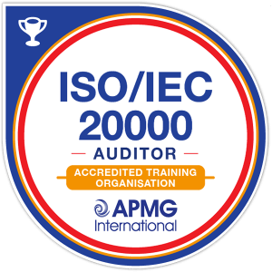 ISO/IEC 20000 Auditor certification badge from APMG International, featuring the APMG logo and the text 'ISO/IEC 20000 Auditor.'
