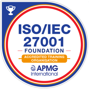 ISO/IEC 27001 Foundation certification badge from APMG International, featuring the APMG logo and the text 'ISO/IEC 27001 Foundation.'