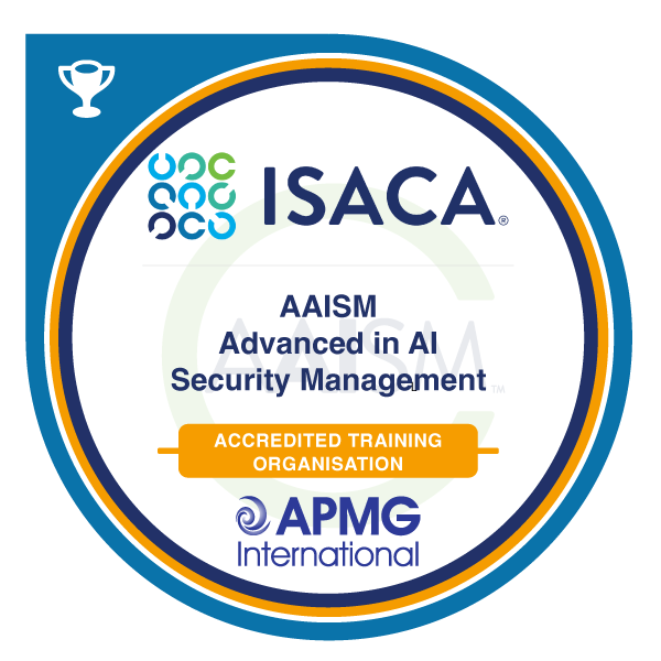 ISACA AAISM certification badge for accredited trainer from APMG