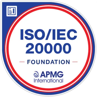 ISO/IEC 20000 Foundation certification badge from APMG International, featuring the APMG logo and the text 'ISO/IEC 20000 Foundation.'